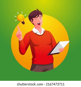 a man notes providing a solution with a lightbulb symbol