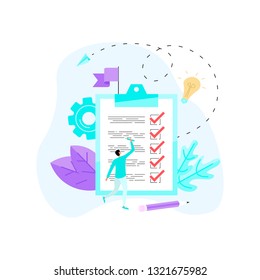 Man notices all completed cases on a tablet for papers. Business concept