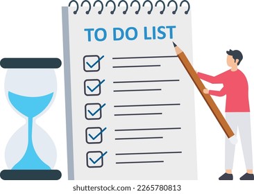 Man noting to do list, To do list, task management or completion tracking or reminder to finish assignment, work planning for project. Work schedule concept, smart man with pencil and to do list clipb