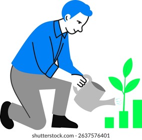 Man nurturing plant symbolizing business growth and progress.