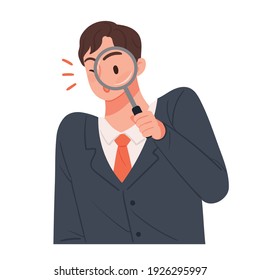 The man observes with a magnifying glass. Business concept illustration.