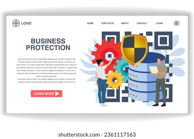 A man observing business protection. website page Business Protection. Modern flat design concept of web page design for website and mobile website