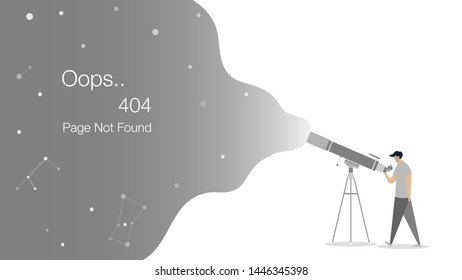 Man observing galaxy. Page not found error 404. Web page template. Isolated illustration.