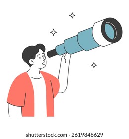 Man observing the sky with a telescope. Minimalist illustration.