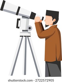 Mann beobachtet Himmel mit Teleskop 