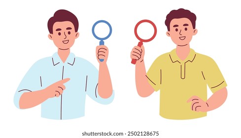 Man Observing Using Magnifying Glass Searching Something