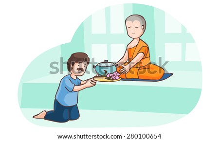 A man offer food to monk vector illustration