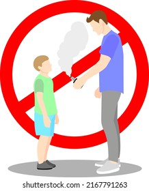 A man offers a vape to a child. A concept against children's vaping (smoking electronic cigarettes). Flat vector illustration isolated on a white background