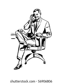 Man In Office Chair - Retro Clip Art