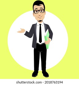 man office character cartoon"holding a book