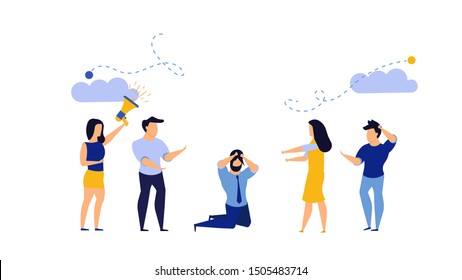 Man office depressed bully vector business illustration. Cartoon tired employee work job stress. Concept sad male overworked. Deadline overload coworker dialog. Trouble career failure human