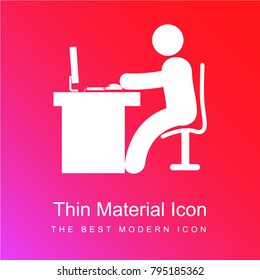 Man in office desk with computer red and pink gradient material white icon minimal design