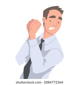 Man Office Employee Afraid of Something and Terrified Shaking with Fear Vector Illustration