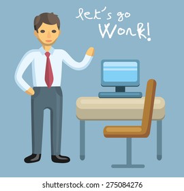 A man in office at his workplace.