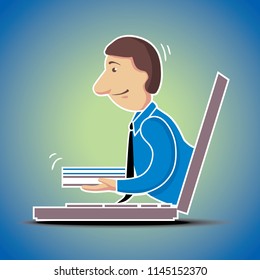 the man in the office makes a report through the Internet. Vector illustration.
