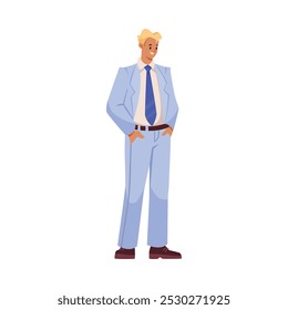 Man Office Staff Character at Workplace Standing in Suit Vector Illustration
