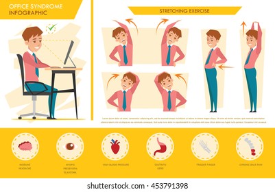 Man Office Syndrome Info Graphic And Stretching Exercise