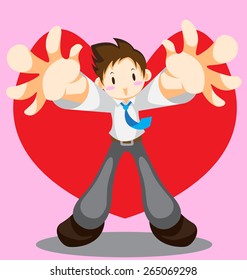 Man in office uniform reach hand forward