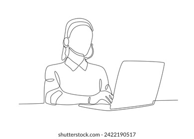 A man is in the office. Woman in office one-line drawing