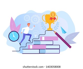 Man office worker character running success way. Vector flat graphic design isolated illustration
