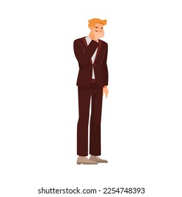 Man Office Worker Standing with His Hand Covering Face Vector Illustration