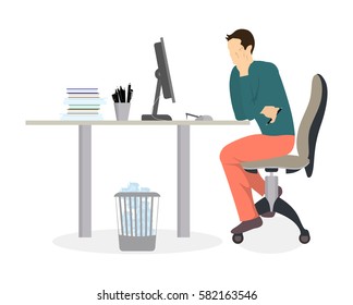 Man in office working. Isolated silhouette on white background. Secretary or businessman.