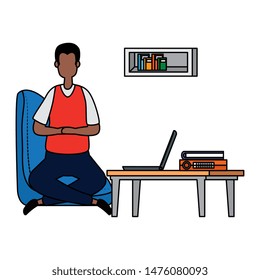 man in office workplace scene with laptop