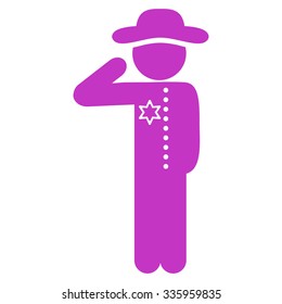 Man Officer vector icon. Style is flat symbol, violet color, rounded angles, white background.