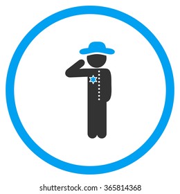 Man Officer vector icon. Style is bicolor flat circled symbol, blue and gray colors, rounded angles, white background.