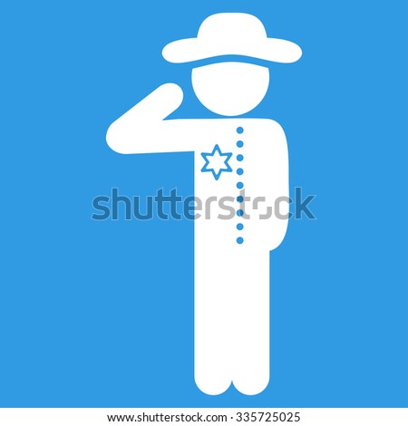 Man Officer vector icon. Style is flat symbol, white color, rounded angles, blue background.