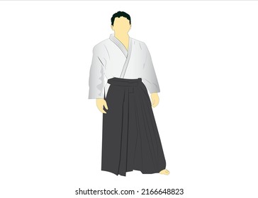 hombre en traje oficial de artes marciales de aikido