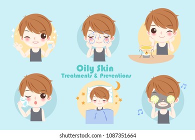 man with oily skin treatment preservation on the blue background
