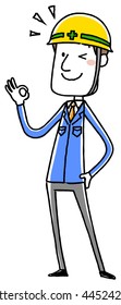 Man OK sign of work clothes wearing a helmet