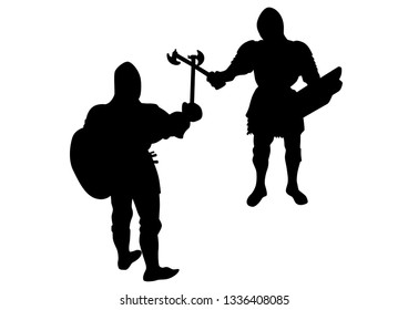 Man in old knightly clothes on white background