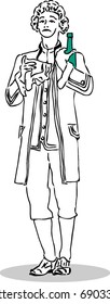 A man in an old suit, with a bottle