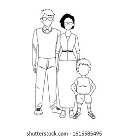 man, old woman and boy standing over white background, vector illustration