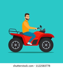 Man on the ATV motorcycle isolated. Vector flat style illustration.