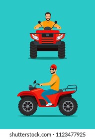 Man on the ATV motorcycle isolated. Front and side view. Vector flat style illustration.