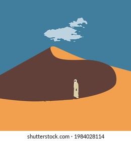 a man on the background of a desert landscape