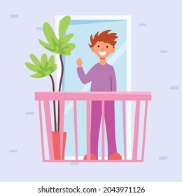 The man on the balcony. Vector illustration in flat style