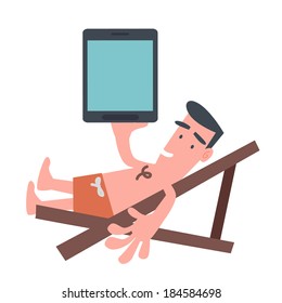 Man on The Beach Chair with Tablet