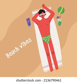 Man on the beach. Summer time