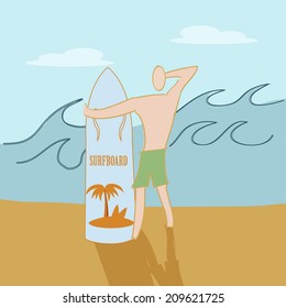 a man on the beach with a surfboard