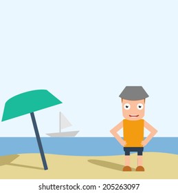 man on the beach, vector illustration