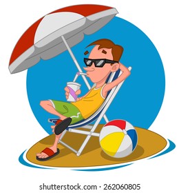  Man on the beach. Vector illustration.