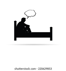 man on bed black vector silhouette illustration on a white