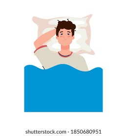 man on bed with insomnia design, sleep and night theme Vector illustration