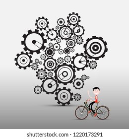 Man on Bicycle with Cogs, Gears on Background - Powered by Shutterstock - Get 15% off with code: PIKWIZARD15