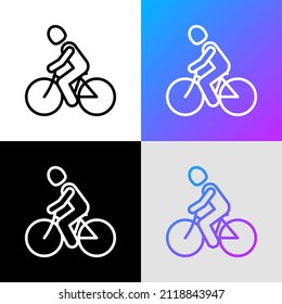 Man on bicycle. Cycling race in triathlon thin line icon. Modern vector illustration.