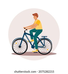 Man on the bicycle. Happy man riding the bicycle. Isolated. 